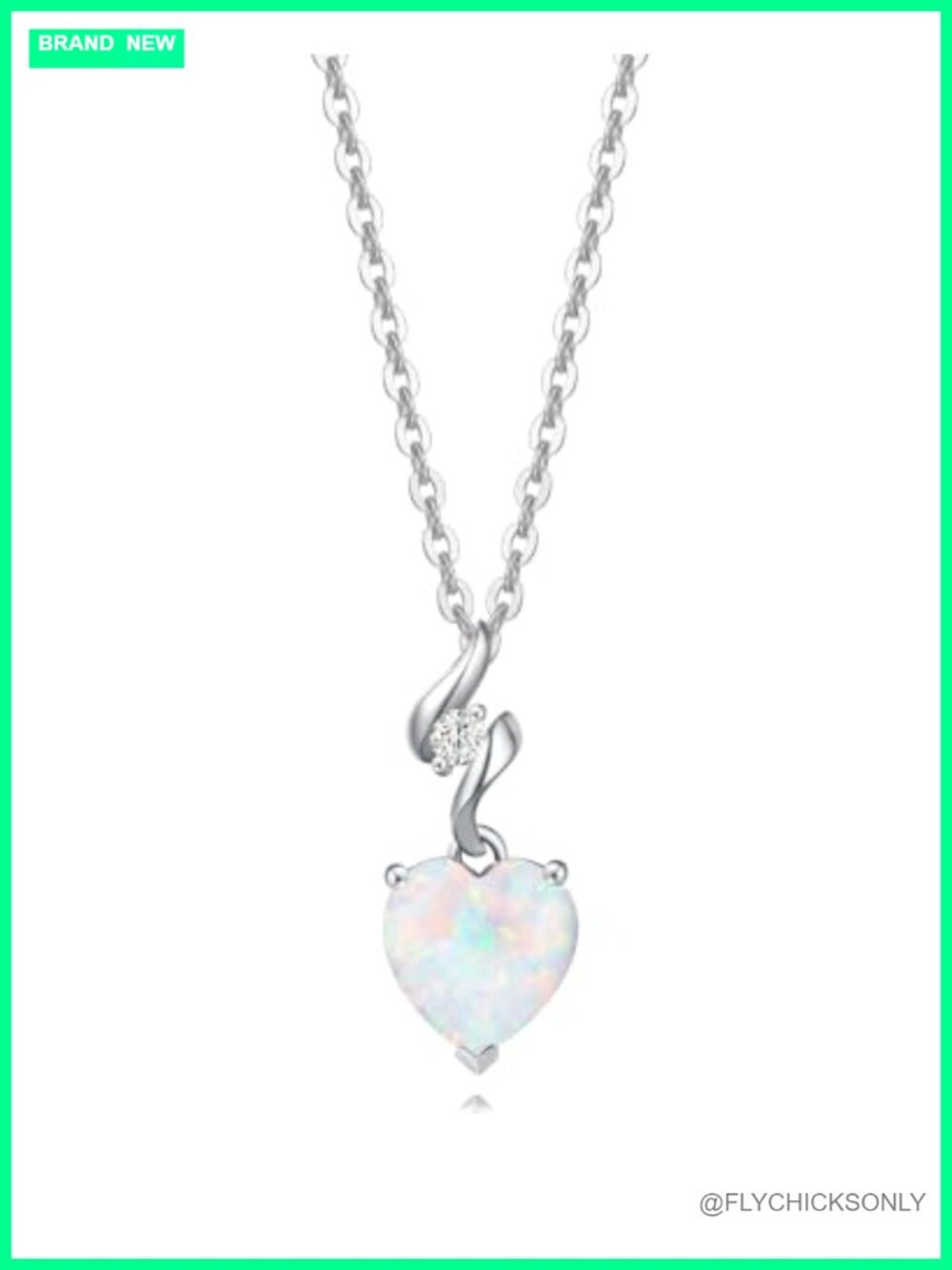 14K Solid White Gold Birthstone Heart Pendant Necklace with Sterling Silver